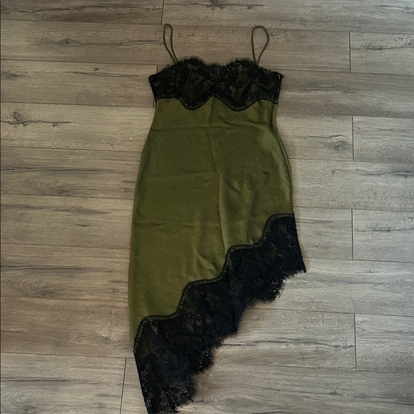 Zara Dresses & Skirts - Zara Elegant Lace Trim Olive Green Dress